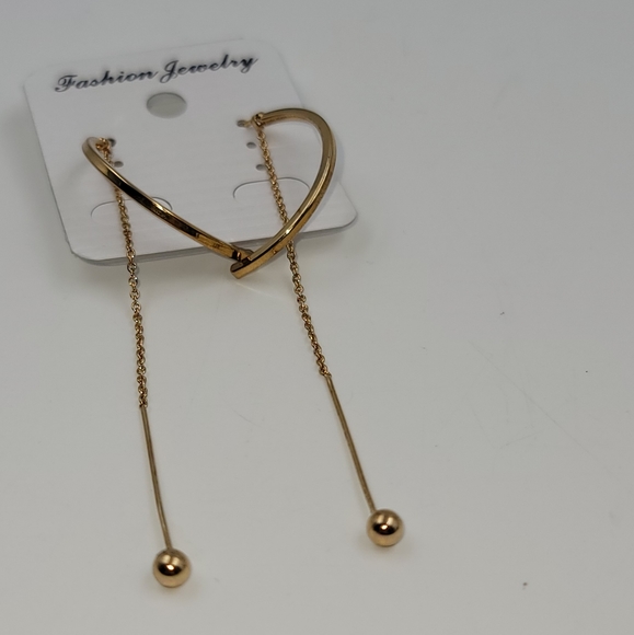 Fashion Gold Tone Full Long Earring Arc Circle Ball Dangling chain earrings - Picture 2 of 6